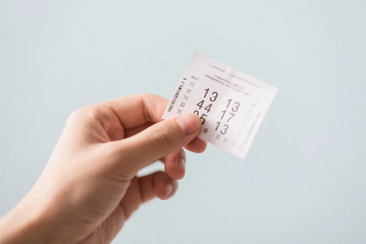 手持彩票的手部特写占位：号码模糊处理、象征理性购彩